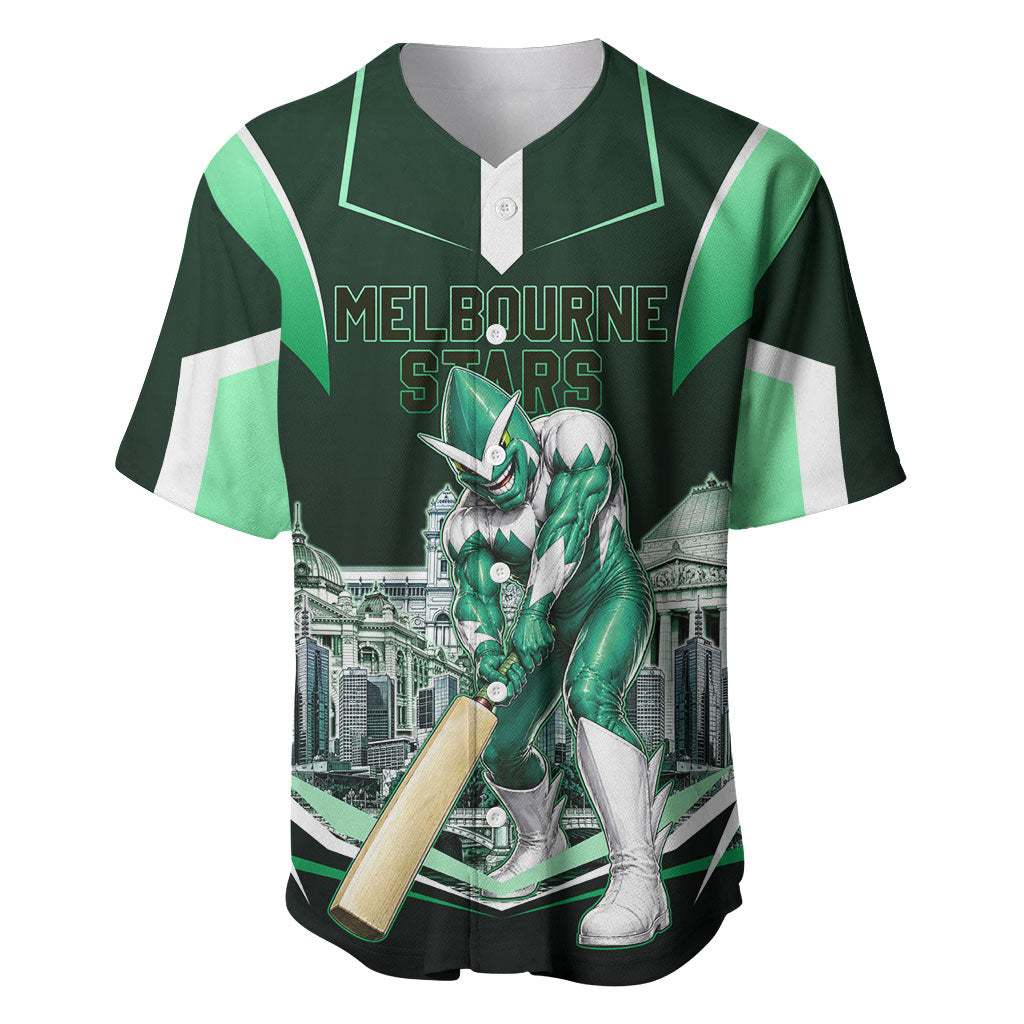 Personalised Melbourne Stars Cricket Mascot Skyline Baseball Jersey Comic Style Superhero Mascot Fan Art Graphic