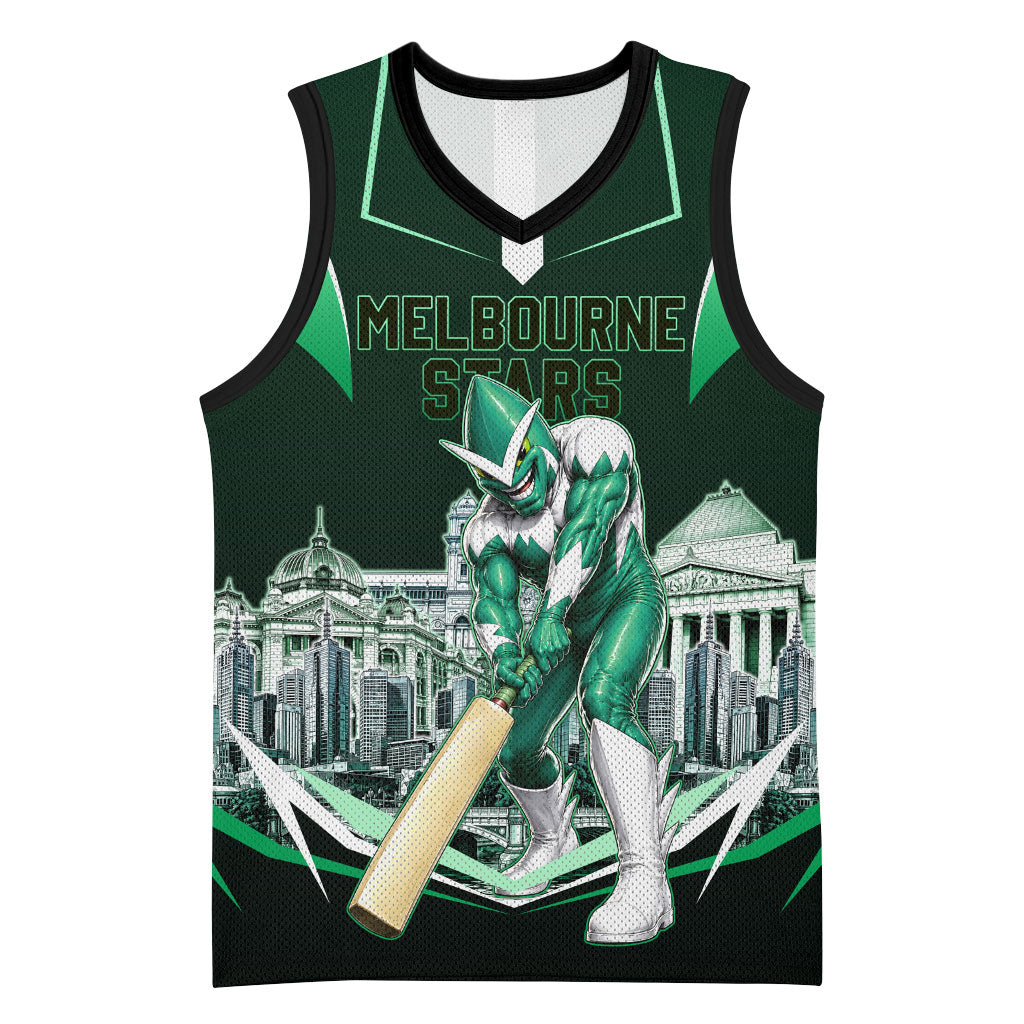 Personalised Melbourne Stars Cricket Mascot Skyline Basketball Jersey Comic Style Superhero Mascot Fan Art Graphic