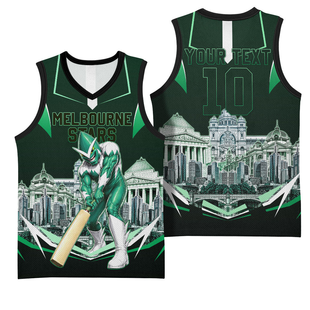 Personalised Melbourne Stars Cricket Mascot Skyline Basketball Jersey Comic Style Superhero Mascot Fan Art Graphic