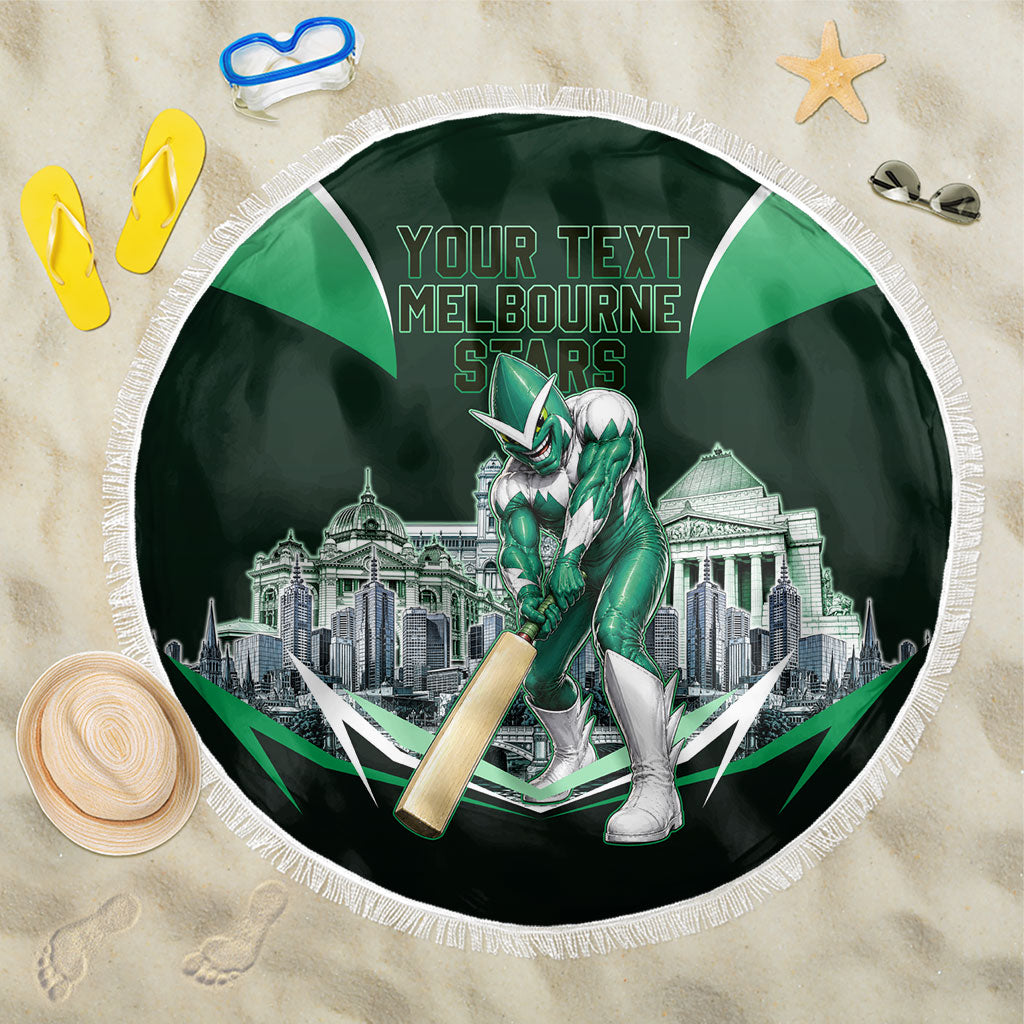 Personalised Melbourne Stars Cricket Mascot Skyline Beach Blanket Comic Style Superhero Mascot Fan Art Graphic