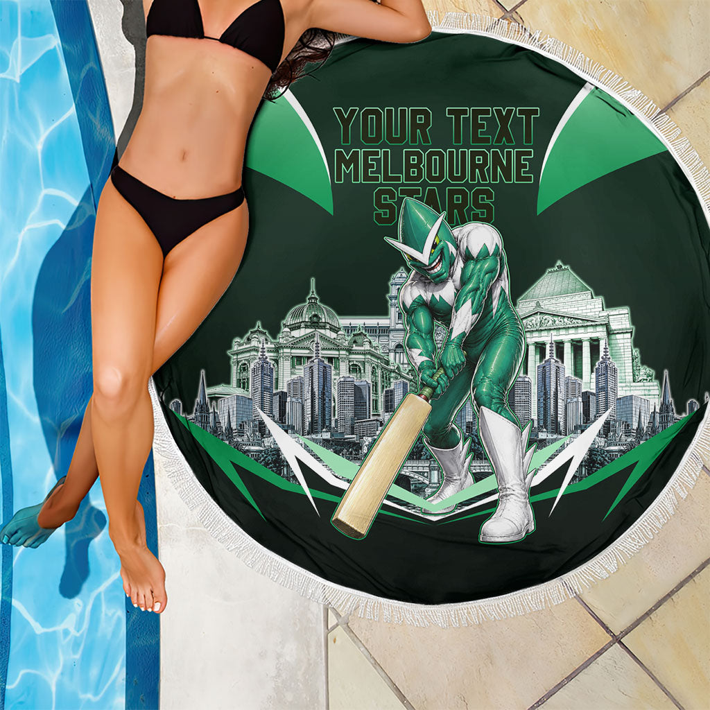Personalised Melbourne Stars Cricket Mascot Skyline Beach Blanket Comic Style Superhero Mascot Fan Art Graphic