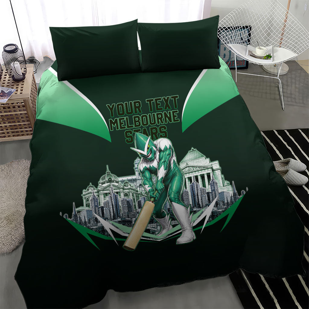 Personalised Melbourne Stars Cricket Mascot Skyline Bedding Set Comic Style Superhero Mascot Fan Art Graphic