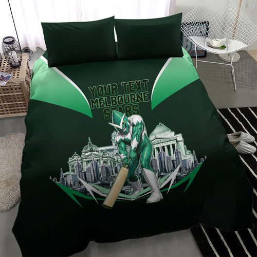 Personalised Melbourne Stars Cricket Mascot Skyline Bedding Set Comic Style Superhero Mascot Fan Art Graphic