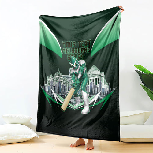Personalised Melbourne Stars Cricket Mascot Skyline Blanket Comic Style Superhero Mascot Fan Art Graphic
