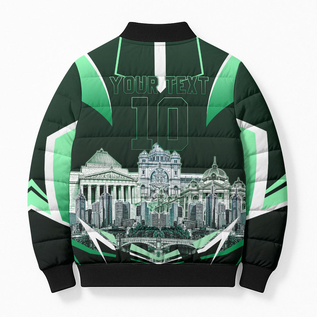 Personalised Melbourne Stars Cricket Mascot Skyline Bomber Puffer Jacket Comic Style Superhero Mascot Fan Art Graphic