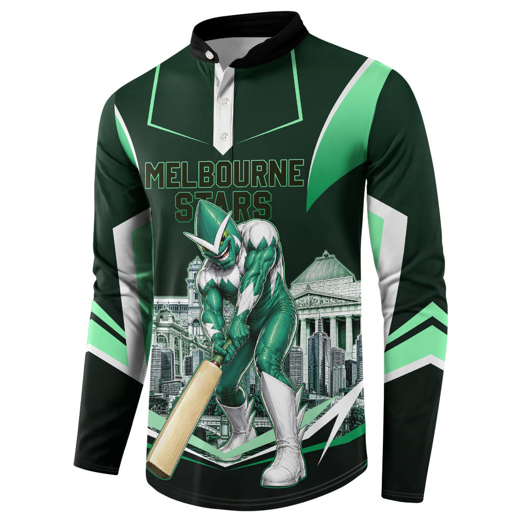 Personalised Melbourne Stars Cricket Mascot Skyline Button Sweatshirt Comic Style Superhero Mascot Fan Art Graphic