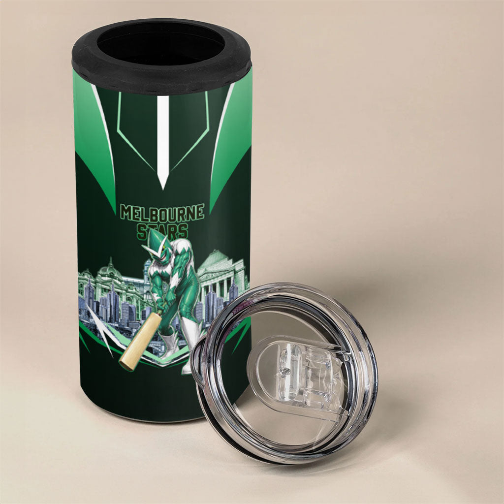 Personalised Melbourne Stars Cricket Mascot Skyline 4 in 1 Can Cooler Tumbler Comic Style Superhero Mascot Fan Art Graphic