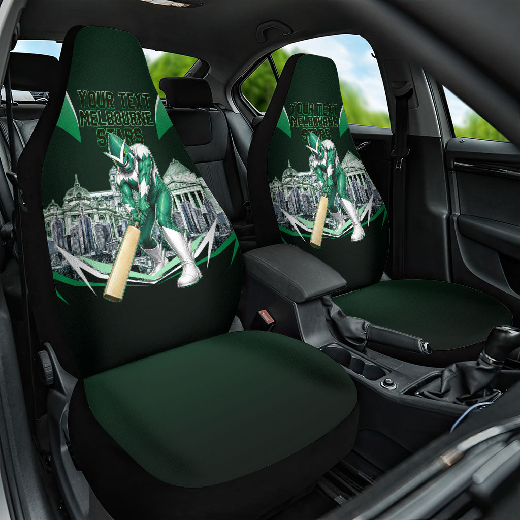 Personalised Melbourne Stars Cricket Mascot Skyline Car Seat Cover Comic Style Superhero Mascot Fan Art Graphic