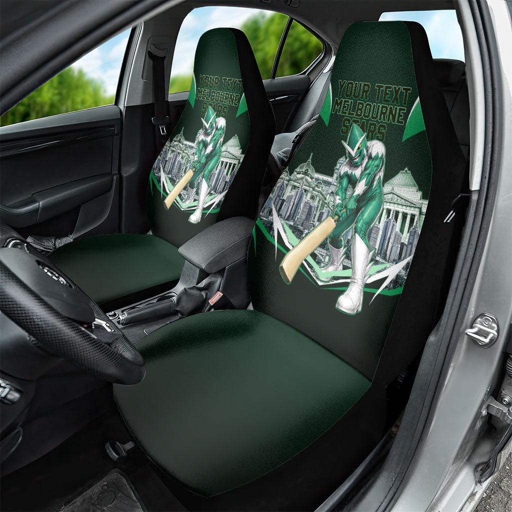 Personalised Melbourne Stars Cricket Mascot Skyline Car Seat Cover Comic Style Superhero Mascot Fan Art Graphic