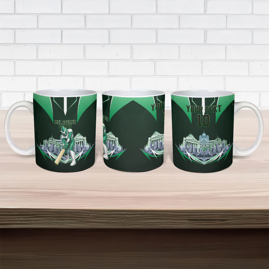 Personalised Melbourne Stars Cricket Mascot Skyline Ceramic Mug Comic Style Superhero Mascot Fan Art Graphic