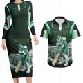Personalised Melbourne Stars Cricket Mascot Skyline Couples Matching Long Sleeve Bodycon Dress and Hawaiian Shirt Comic Style Superhero Mascot Fan Art Graphic