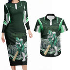 Personalised Melbourne Stars Cricket Mascot Skyline Couples Matching Long Sleeve Bodycon Dress and Hawaiian Shirt Comic Style Superhero Mascot Fan Art Graphic