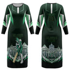 Personalised Melbourne Stars Cricket Mascot Skyline Couples Matching Long Sleeve Bodycon Dress and Hawaiian Shirt Comic Style Superhero Mascot Fan Art Graphic