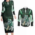 Personalised Melbourne Stars Cricket Mascot Skyline Couples Matching Long Sleeve Bodycon Dress and Long Sleeve Button Shirt Comic Style Superhero Mascot Fan Art Graphic