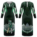 Personalised Melbourne Stars Cricket Mascot Skyline Couples Matching Long Sleeve Bodycon Dress and Long Sleeve Button Shirt Comic Style Superhero Mascot Fan Art Graphic