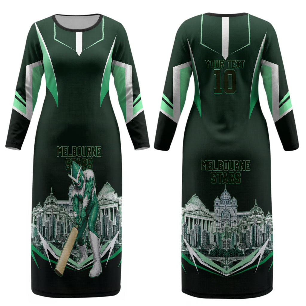Personalised Melbourne Stars Cricket Mascot Skyline Couples Matching Long Sleeve Bodycon Dress and Long Sleeve Button Shirt Comic Style Superhero Mascot Fan Art Graphic