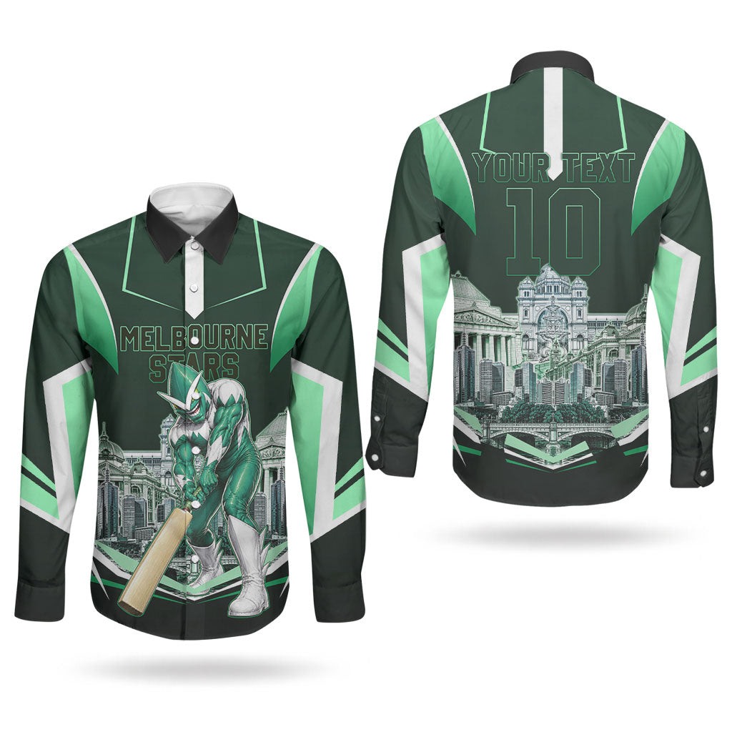 Personalised Melbourne Stars Cricket Mascot Skyline Couples Matching Mermaid Dress and Long Sleeve Button Shirt Comic Style Superhero Mascot Fan Art Graphic