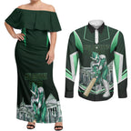 Personalised Melbourne Stars Cricket Mascot Skyline Couples Matching Off Shoulder Maxi Dress and Long Sleeve Button Shirt Comic Style Superhero Mascot Fan Art Graphic
