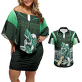 Personalised Melbourne Stars Cricket Mascot Skyline Couples Matching Off Shoulder Short Dress and Hawaiian Shirt Comic Style Superhero Mascot Fan Art Graphic