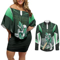 Personalised Melbourne Stars Cricket Mascot Skyline Couples Matching Off Shoulder Short Dress and Long Sleeve Button Shirt Comic Style Superhero Mascot Fan Art Graphic