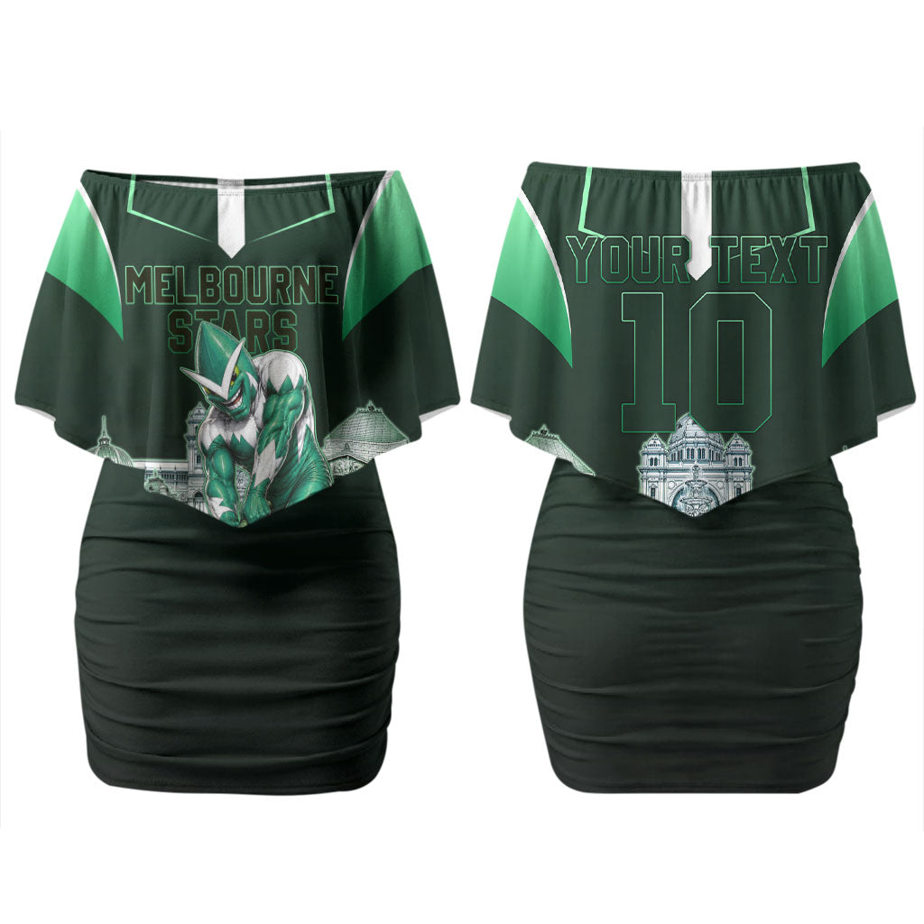 Personalised Melbourne Stars Cricket Mascot Skyline Couples Matching Off Shoulder Short Dress and Long Sleeve Button Shirt Comic Style Superhero Mascot Fan Art Graphic