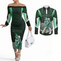 Personalised Melbourne Stars Cricket Mascot Skyline Couples Matching Off The Shoulder Long Sleeve Dress and Long Sleeve Button Shirt Comic Style Superhero Mascot Fan Art Graphic