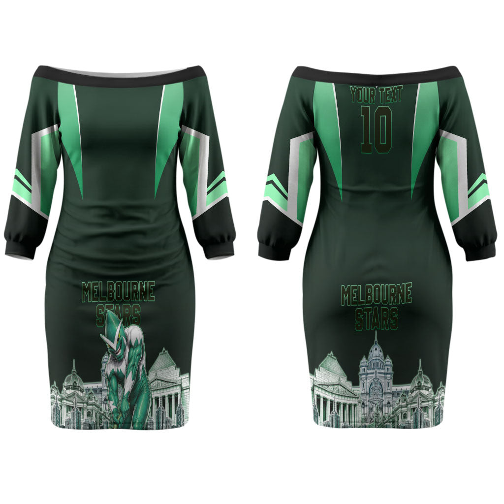 Personalised Melbourne Stars Cricket Mascot Skyline Couples Matching Off The Shoulder Long Sleeve Dress and Long Sleeve Button Shirt Comic Style Superhero Mascot Fan Art Graphic