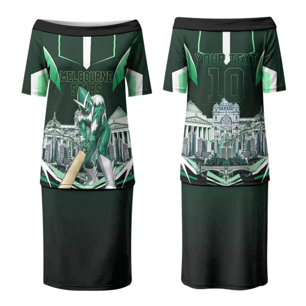 Personalised Melbourne Stars Cricket Mascot Skyline Couples Matching Puletasi and Hawaiian Shirt Comic Style Superhero Mascot Fan Art Graphic