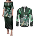Personalised Melbourne Stars Cricket Mascot Skyline Couples Matching Puletasi and Long Sleeve Button Shirt Comic Style Superhero Mascot Fan Art Graphic