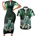 Personalised Melbourne Stars Cricket Mascot Skyline Couples Matching Short Sleeve Bodycon Dress and Hawaiian Shirt Comic Style Superhero Mascot Fan Art Graphic