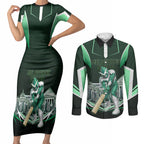 Personalised Melbourne Stars Cricket Mascot Skyline Couples Matching Short Sleeve Bodycon Dress and Long Sleeve Button Shirt Comic Style Superhero Mascot Fan Art Graphic