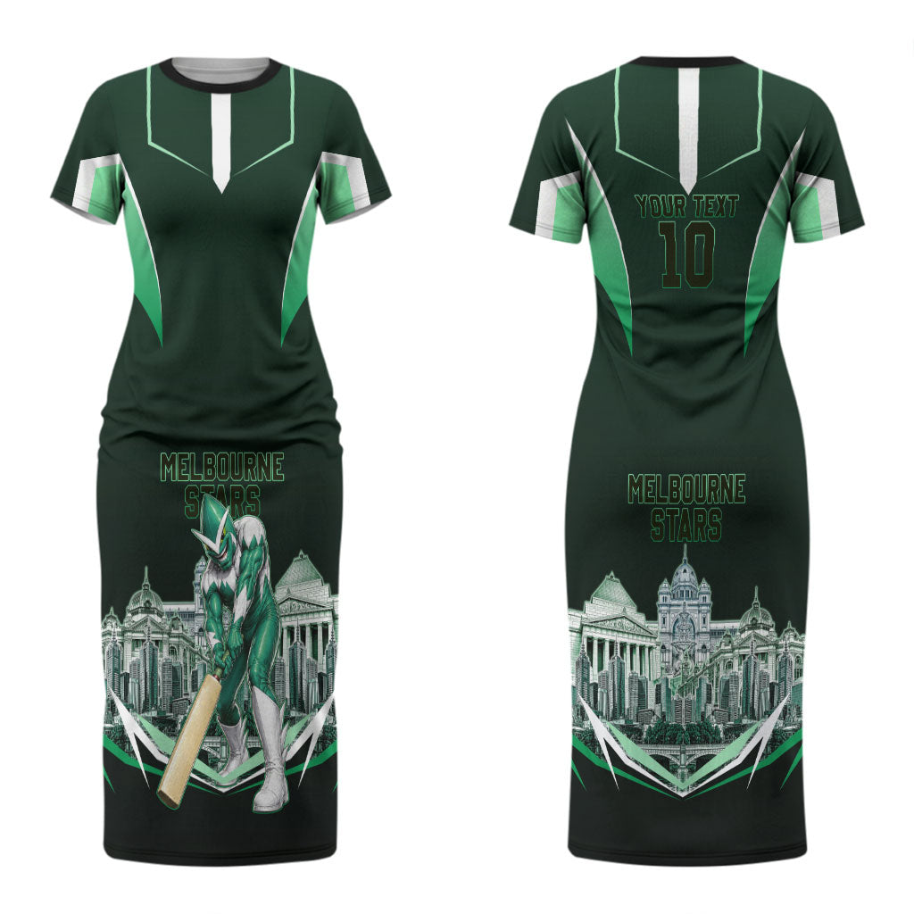 Personalised Melbourne Stars Cricket Mascot Skyline Couples Matching Short Sleeve Bodycon Dress and Long Sleeve Button Shirt Comic Style Superhero Mascot Fan Art Graphic