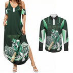 Personalised Melbourne Stars Cricket Mascot Skyline Couples Matching Summer Maxi Dress and Long Sleeve Button Shirt Comic Style Superhero Mascot Fan Art Graphic
