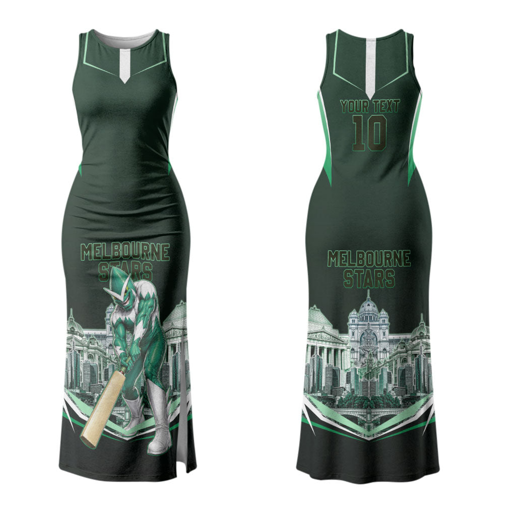 Personalised Melbourne Stars Cricket Mascot Skyline Couples Matching Tank Maxi Dress and Hawaiian Shirt Comic Style Superhero Mascot Fan Art Graphic