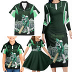 Personalised Melbourne Stars Cricket Mascot Skyline Family Matching Long Sleeve Bodycon Dress and Hawaiian Shirt Comic Style Superhero Mascot Fan Art Graphic