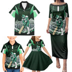Personalised Melbourne Stars Cricket Mascot Skyline Family Matching Puletasi and Hawaiian Shirt Comic Style Superhero Mascot Fan Art Graphic
