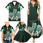 Personalised Melbourne Stars Cricket Mascot Skyline Family Matching Summer Maxi Dress and Hawaiian Shirt Comic Style Superhero Mascot Fan Art Graphic