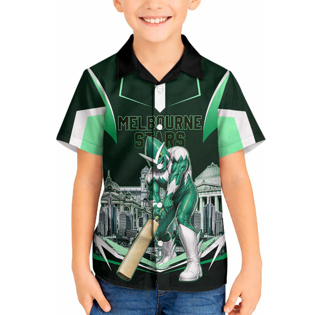 Personalised Melbourne Stars Cricket Mascot Skyline Hawaiian Shirt Comic Style Superhero Mascot Fan Art Graphic