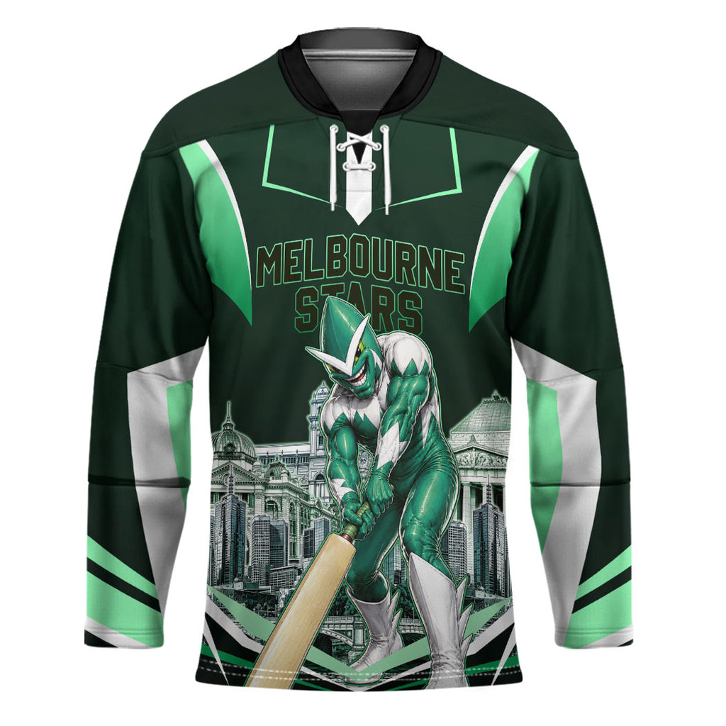 Personalised Melbourne Stars Cricket Mascot Skyline Hockey Jersey Comic Style Superhero Mascot Fan Art Graphic