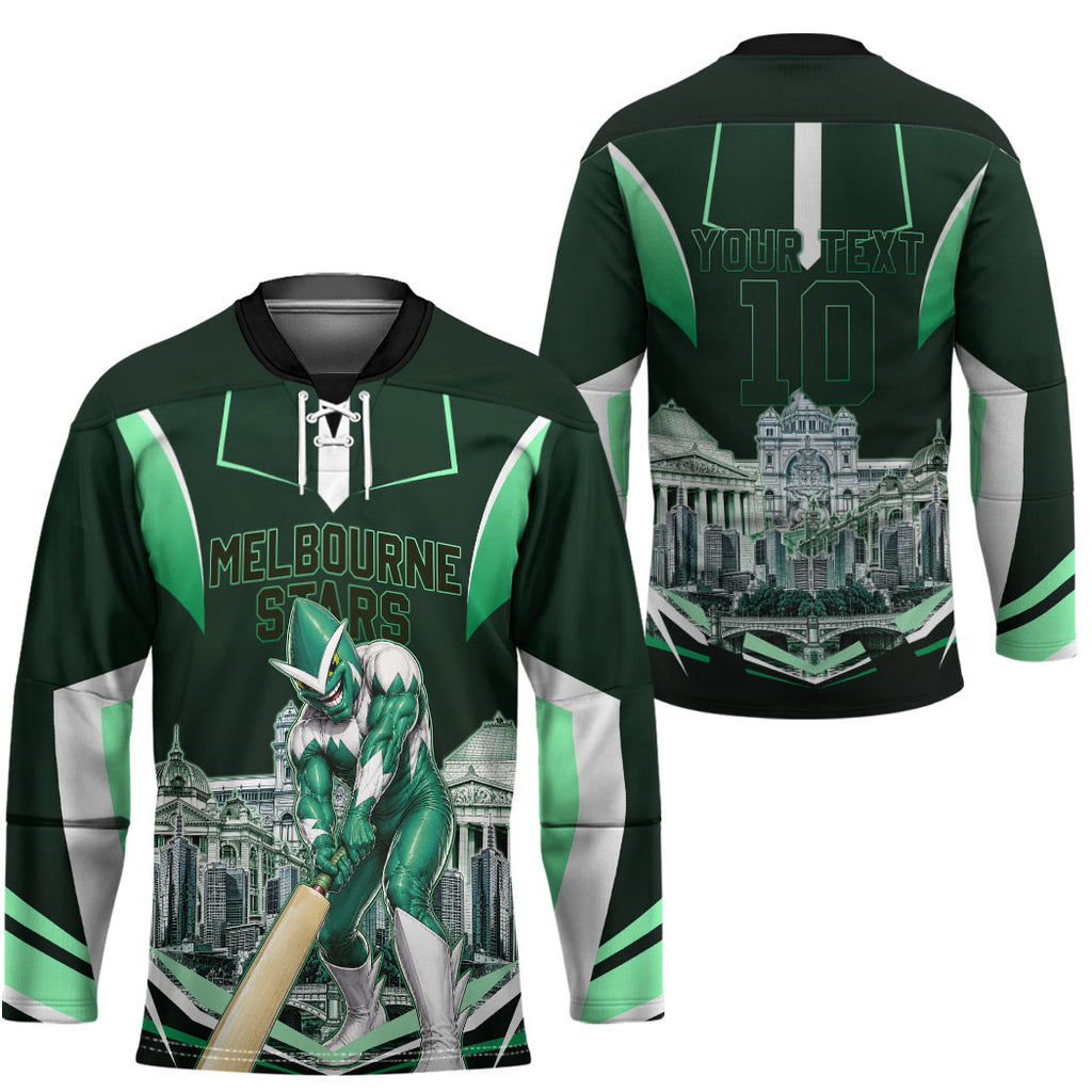 Personalised Melbourne Stars Cricket Mascot Skyline Hockey Jersey Comic Style Superhero Mascot Fan Art Graphic