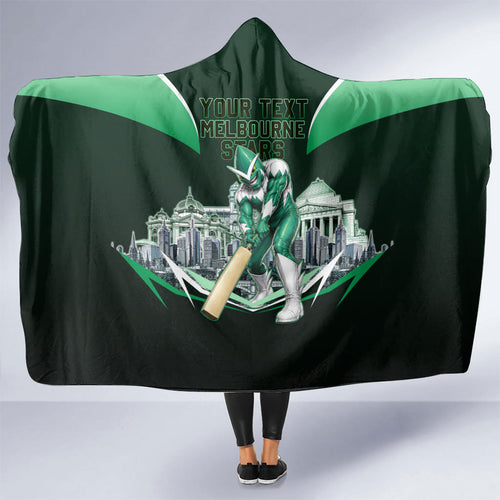 Personalised Melbourne Stars Cricket Mascot Skyline Hooded Blanket Comic Style Superhero Mascot Fan Art Graphic