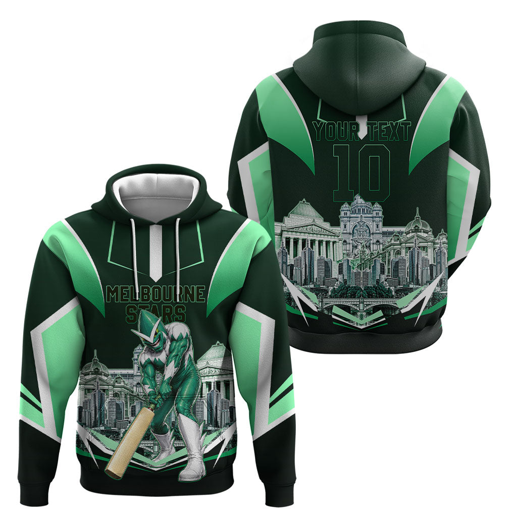 Personalised Melbourne Stars Cricket Mascot Skyline Hoodie Comic Style Superhero Mascot Fan Art Graphic