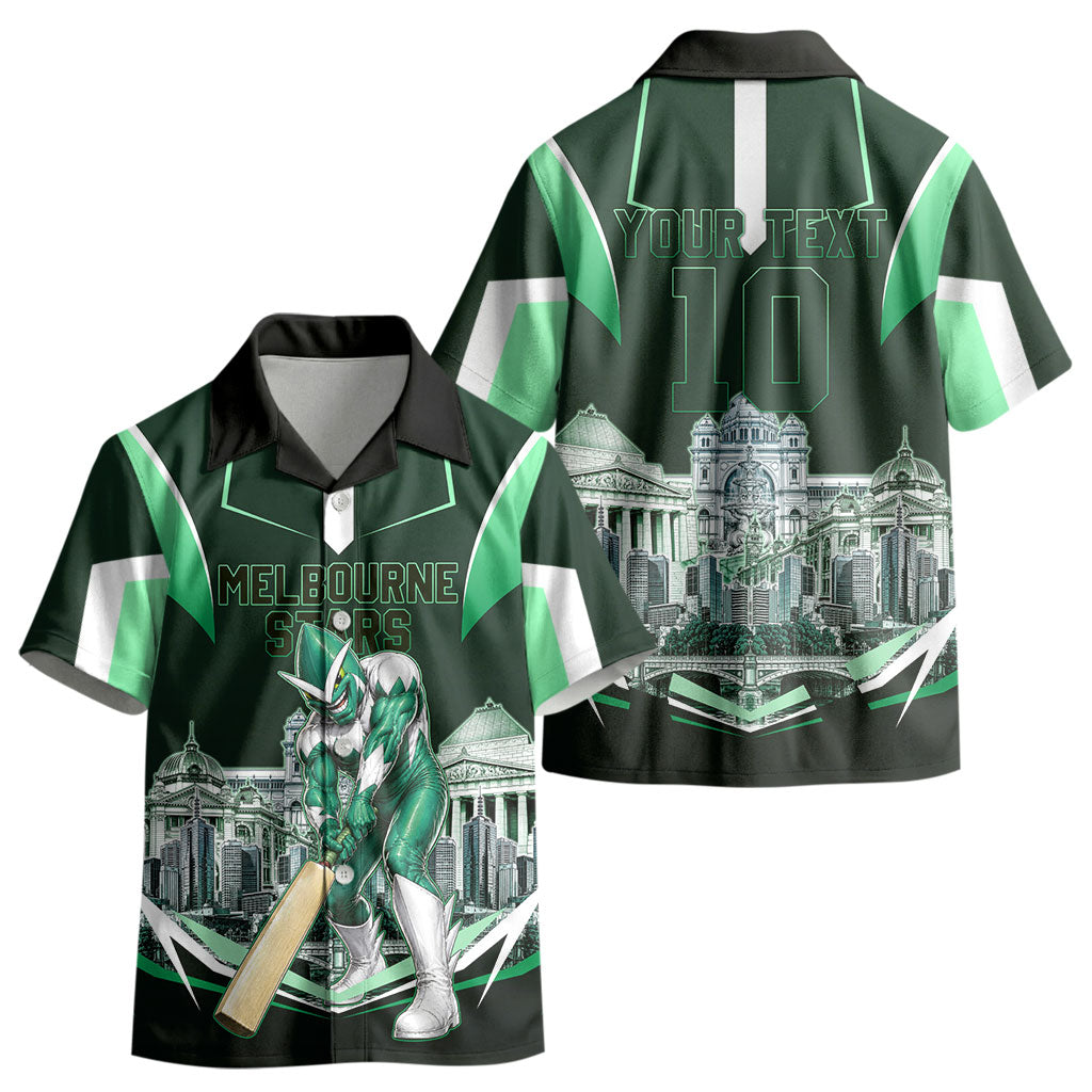 Personalised Melbourne Stars Cricket Mascot Skyline Kid Hawaiian Shirt Comic Style Superhero Mascot Fan Art Graphic