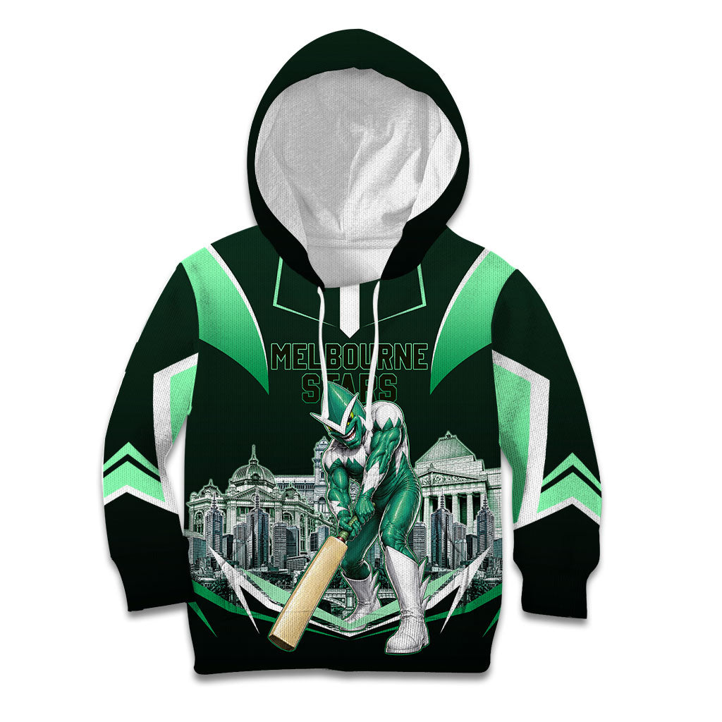 Personalised Melbourne Stars Cricket Mascot Skyline Kid Hoodie Comic Style Superhero Mascot Fan Art Graphic