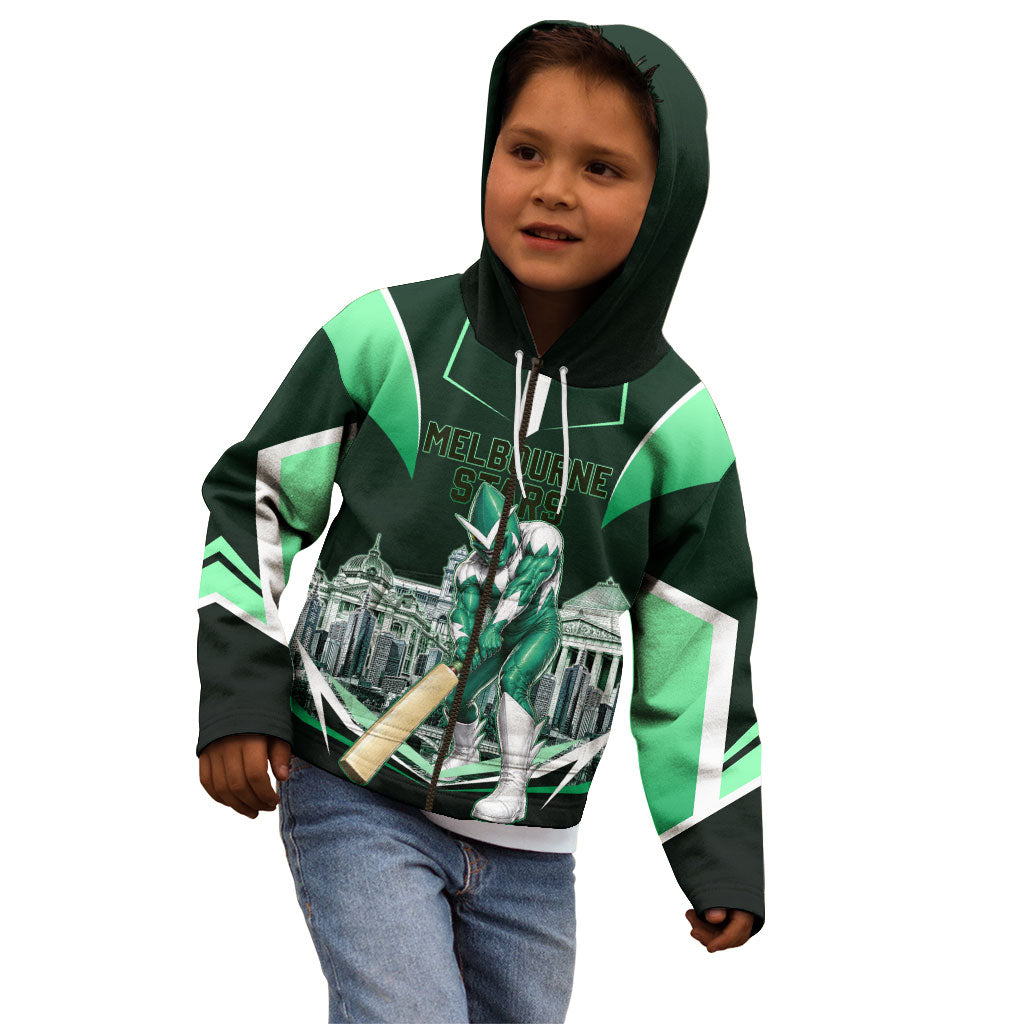 Personalised Melbourne Stars Cricket Mascot Skyline Kid Hoodie Comic Style Superhero Mascot Fan Art Graphic