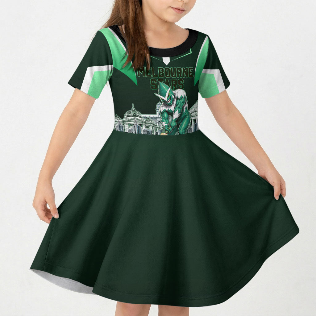 Personalised Melbourne Stars Cricket Mascot Skyline Kid Short Sleeve Dress Comic Style Superhero Mascot Fan Art Graphic