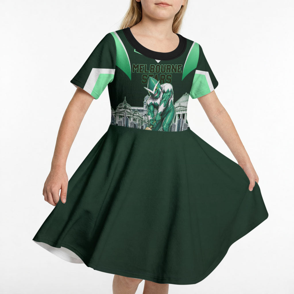 Personalised Melbourne Stars Cricket Mascot Skyline Kid Short Sleeve Dress Comic Style Superhero Mascot Fan Art Graphic