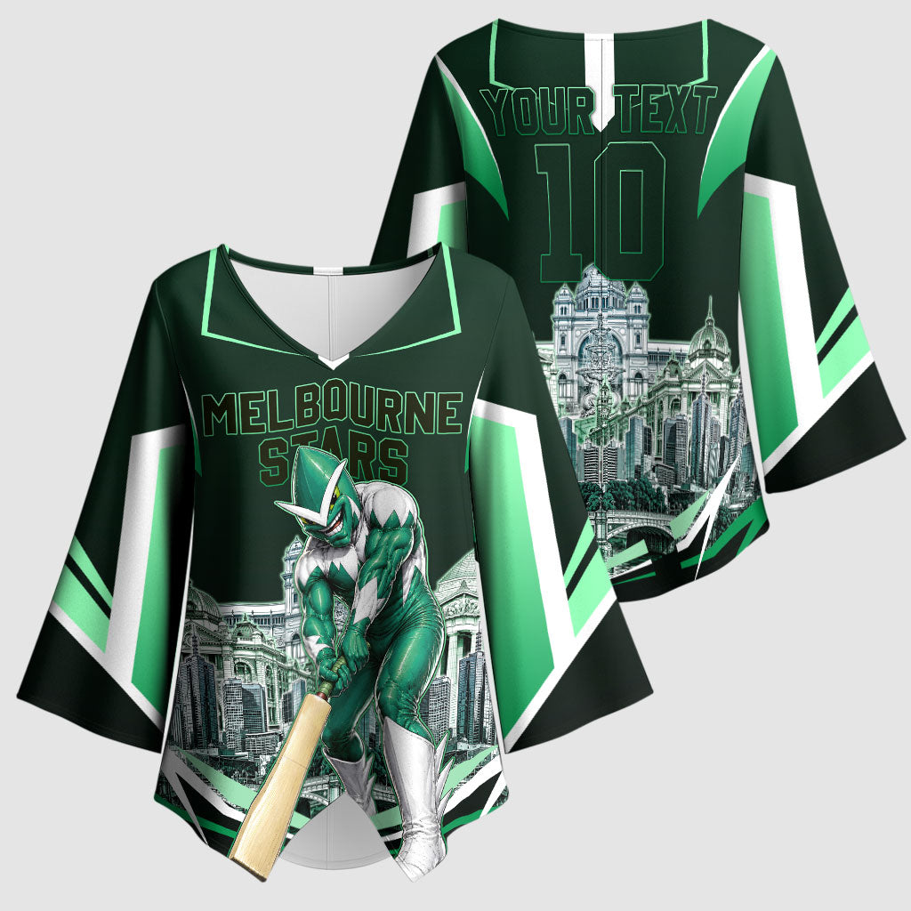Personalised Melbourne Stars Cricket Mascot Skyline Kimono Sleeve Blouse Comic Style Superhero Mascot Fan Art Graphic