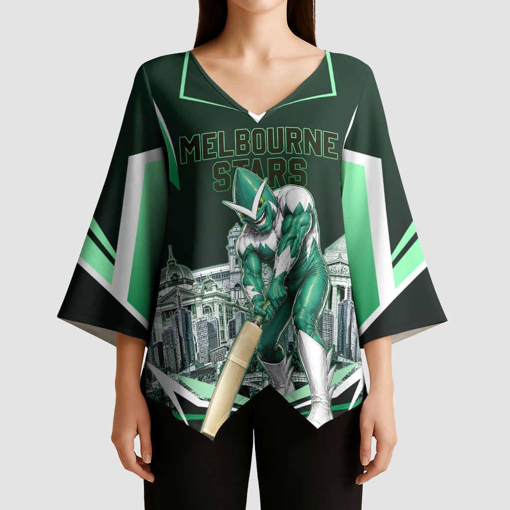 Personalised Melbourne Stars Cricket Mascot Skyline Kimono Sleeve Blouse Comic Style Superhero Mascot Fan Art Graphic