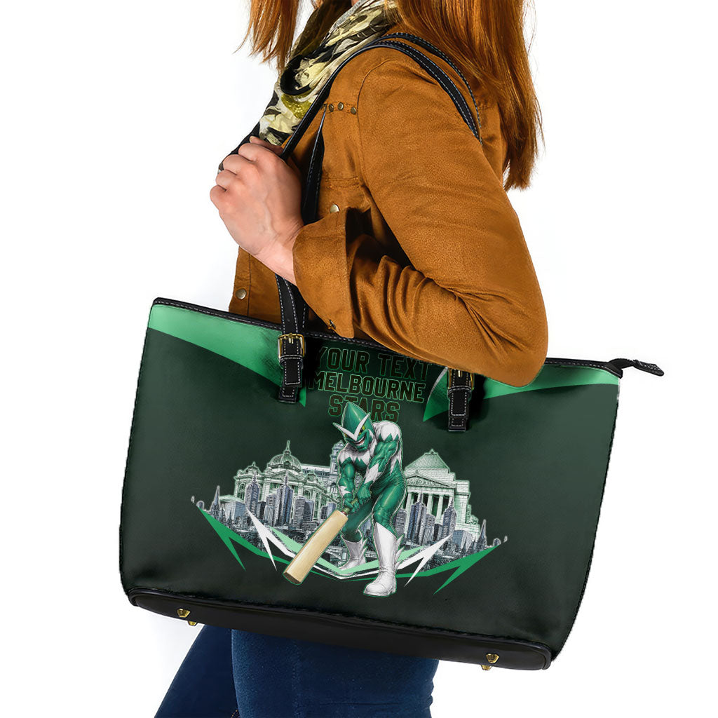 Personalised Melbourne Stars Cricket Mascot Skyline Leather Tote Bag Comic Style Superhero Mascot Fan Art Graphic